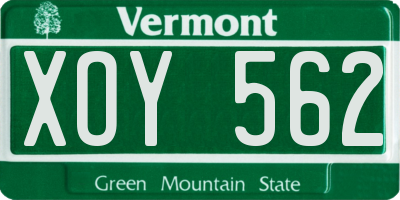 VT license plate XOY562