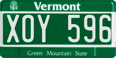 VT license plate XOY596