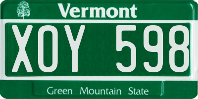 VT license plate XOY598