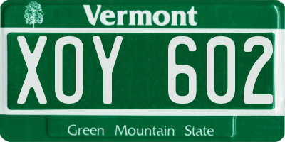 VT license plate XOY602