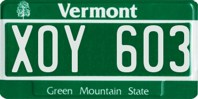 VT license plate XOY603