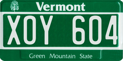 VT license plate XOY604