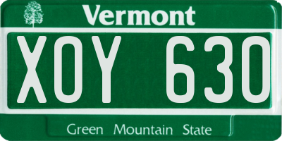 VT license plate XOY630