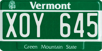 VT license plate XOY645