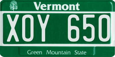 VT license plate XOY650