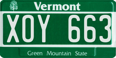 VT license plate XOY663