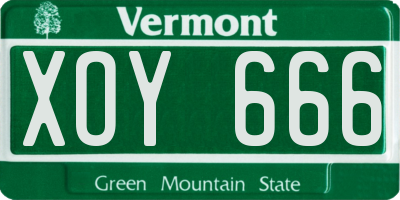 VT license plate XOY666