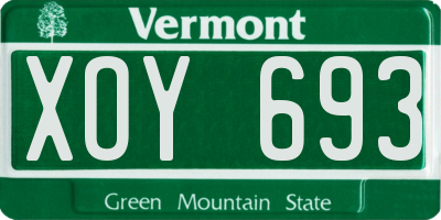 VT license plate XOY693