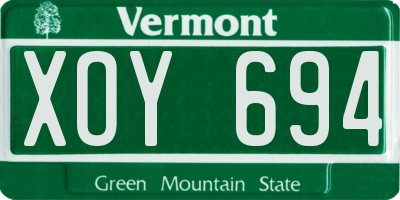 VT license plate XOY694