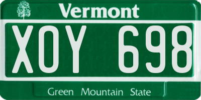 VT license plate XOY698
