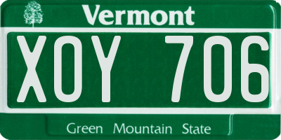 VT license plate XOY706