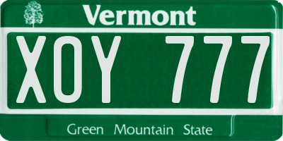 VT license plate XOY777