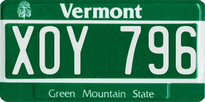 VT license plate XOY796