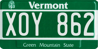 VT license plate XOY862