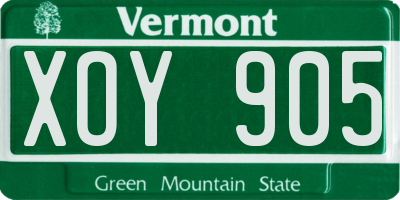 VT license plate XOY905
