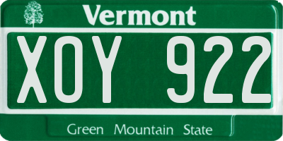 VT license plate XOY922