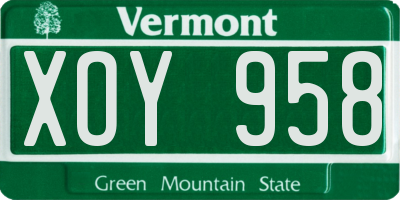 VT license plate XOY958