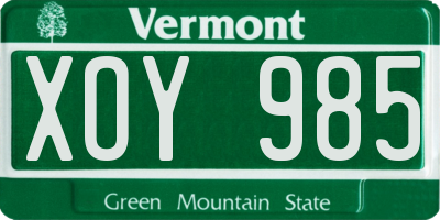 VT license plate XOY985