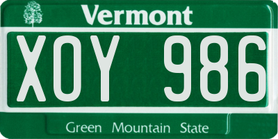 VT license plate XOY986