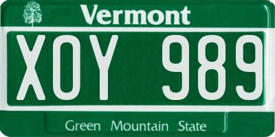 VT license plate XOY989