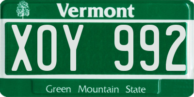 VT license plate XOY992