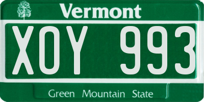 VT license plate XOY993