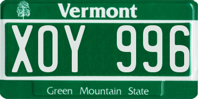 VT license plate XOY996