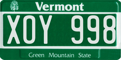 VT license plate XOY998