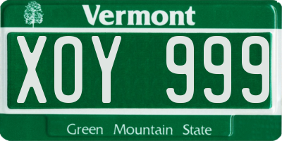 VT license plate XOY999