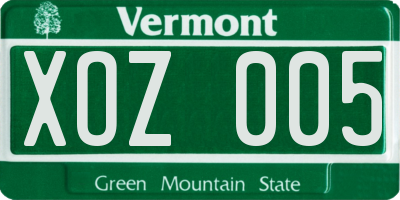 VT license plate XOZ005