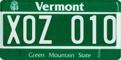 VT license plate XOZ010