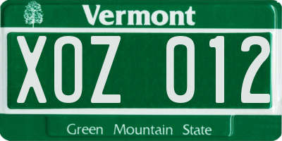 VT license plate XOZ012