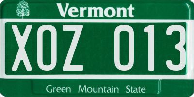 VT license plate XOZ013