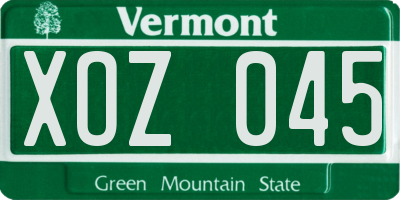 VT license plate XOZ045