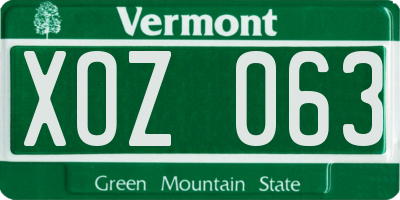 VT license plate XOZ063