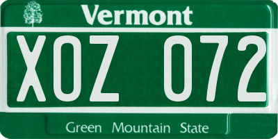VT license plate XOZ072