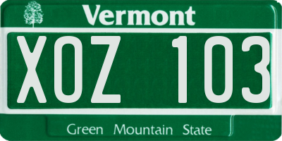 VT license plate XOZ103