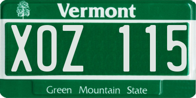 VT license plate XOZ115