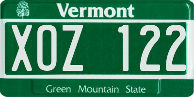 VT license plate XOZ122