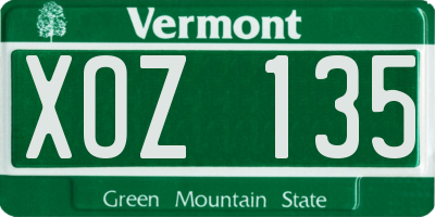 VT license plate XOZ135