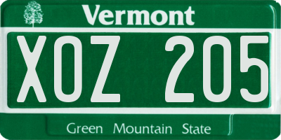VT license plate XOZ205