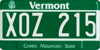 VT license plate XOZ215