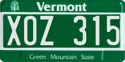 VT license plate XOZ315