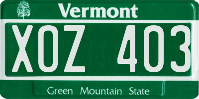 VT license plate XOZ403