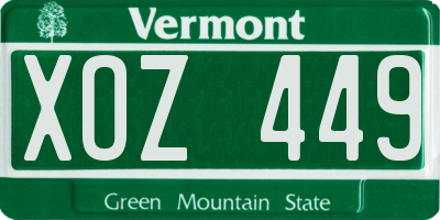 VT license plate XOZ449
