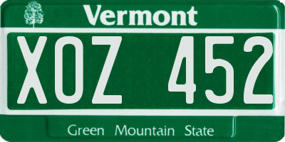 VT license plate XOZ452