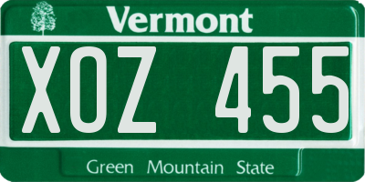 VT license plate XOZ455