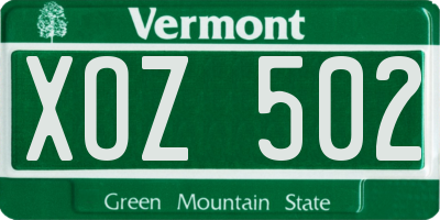 VT license plate XOZ502
