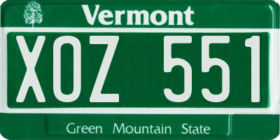 VT license plate XOZ551