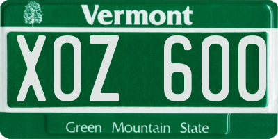 VT license plate XOZ600